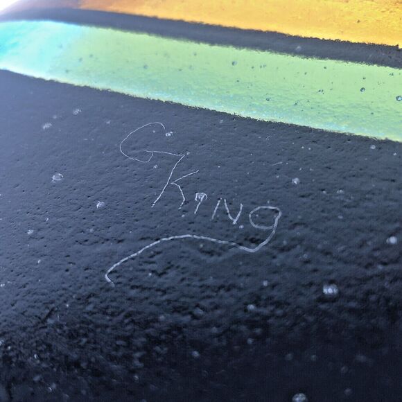 Gods Eye Studio Art Glass Trinket Dish Abstract 5.25” Fused Glass Signed G. King - Picture 4 of 8